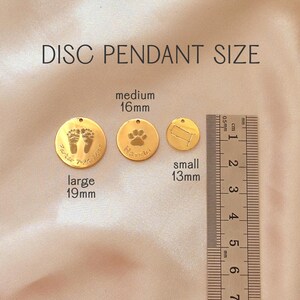 Additions 19mm Disc Pendant WITHOUT Chain, Baby&#39;s footprint engraved pendant with name and birthdate no chain