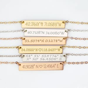 Bar Necklace Coordinates Custom Location Necklace, Latitude Longitude Necklace, GPS Coordinates Jewelry engraved bar gift nameplate necklace