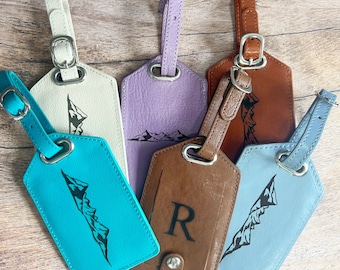 Personalized Leather Luggage Tags • Custom Monogram or Handwriting Tag • Birthday Gift for Travel Dad • 3rd Anniversary Couples Travel Gifts