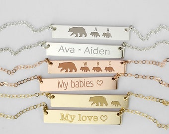 Mama Bear Necklace • Mother's Day Gift • Gold, Silver, Rose Gold Mommy & Baby Bear Necklace • Personalized Mother's Necklace with Kids Names