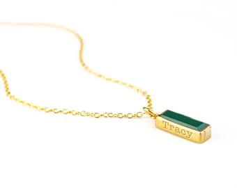 Adira Series Dainty Green Onyx Bar Necklace, Gold Gemstone Vertical Bar Necklace, Bridesmaids gift for women, Statement May Birthstone Bar