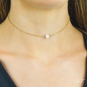 Freshwater Pearl Choker Necklace, Small pearl Necklace, Simple Choker Necklace in Sterling Silver, black silver Gold Filled Rose gold filled