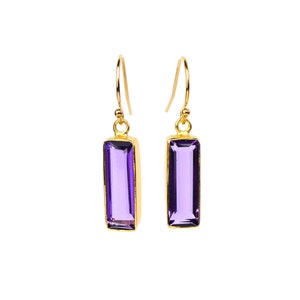 Adira Purple Amethyst Bar Drop Earrings Gold Dangle Earrings February Birthstone Jewelry Statement Gemstone Bar Earrings Unique vertical bar image 2