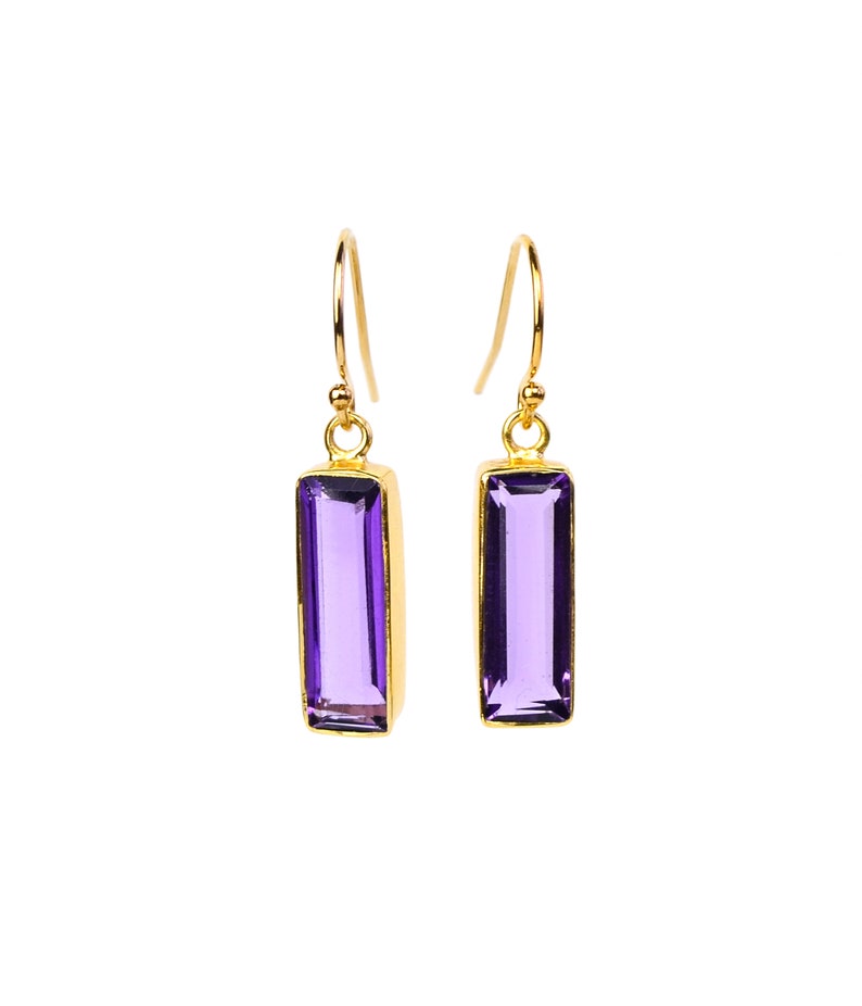Adira Purple Amethyst Bar Drop Earrings Gold Dangle Earrings February Birthstone Jewelry Statement Gemstone Bar Earrings Unique vertical bar image 2