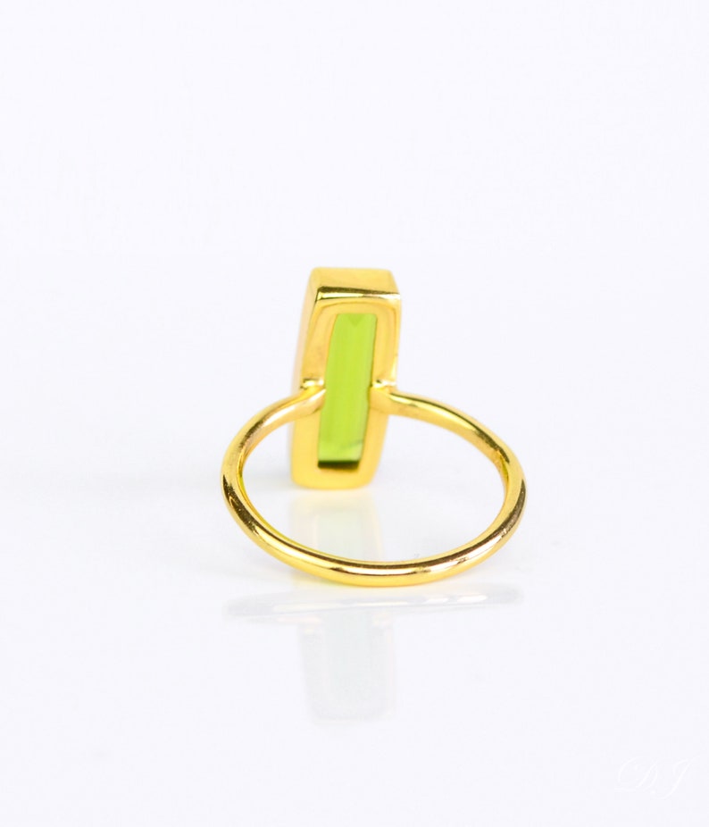 Peridot Bar Ring, August Birthstone Ring, Geometric Ring Modern Ring, Gemstone Vertical Bar Ring August Birthday gift Adira Ring baguette image 5