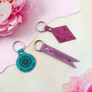 Engraved Leather Key Chain, Personalized Raw Leather Keychain, Custom Gift for Him, Monogrammed Key Fob Full Grain Leather Gift for Men