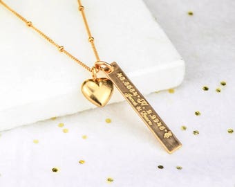 Mothers Day Gift Vertical Bar Necklace Heart Personalized necklace name Necklace Custom bar necklace, personalized rose gold bar necklace