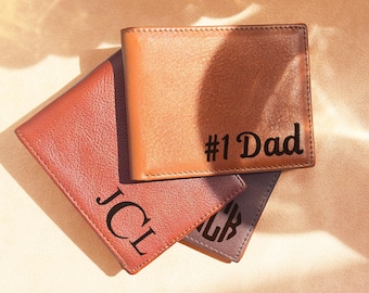 Cartera de cuero personalizada con monograma, cartera de cuero genuino para hombre con monograma y dibujo de firma, regalo de Navidad de esposa para papá.