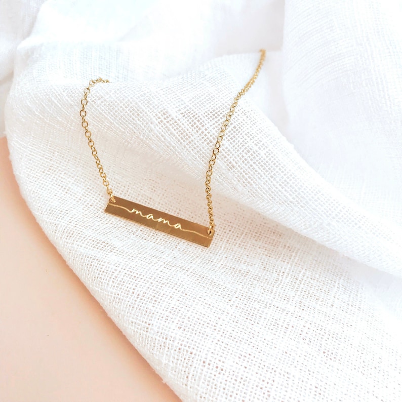 Personalized Mama NecklaceGold Engraved Name Necklace Dainty Necklace Custom Mother's Necklace mothers day gift for Mom Rose Gold Bar image 1