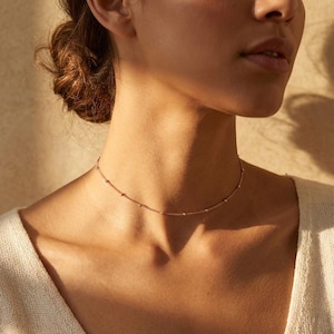Collana Dew Drops, oro riempito 14k, argento sterling, oro rosa, stratificazione, delicata catena satellitare con perline, collana DEW DROP, regalo per donna