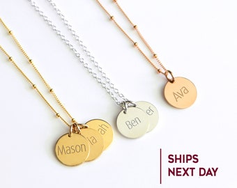 Personalized Gift for Mom with Kids Name, Custom Name Necklace, Sisters Necklace, Best Friend mothers day gift family dainty name disk