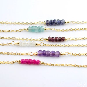 Edelstein Bar Halsketten, Zierliche Edelstein Halskette, Bead Bar Halskette, Gold Halskette, 14k Gold Filled, geschichtete Choker Halskette