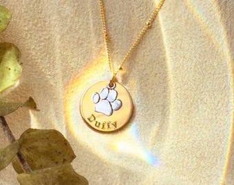 Mixed Metal Paw Print Necklace, Custom Pet Memorial Jewelry, Dog Name Necklace, Pet Memorial Necklace, Animal Lover In Memory Of Necklace