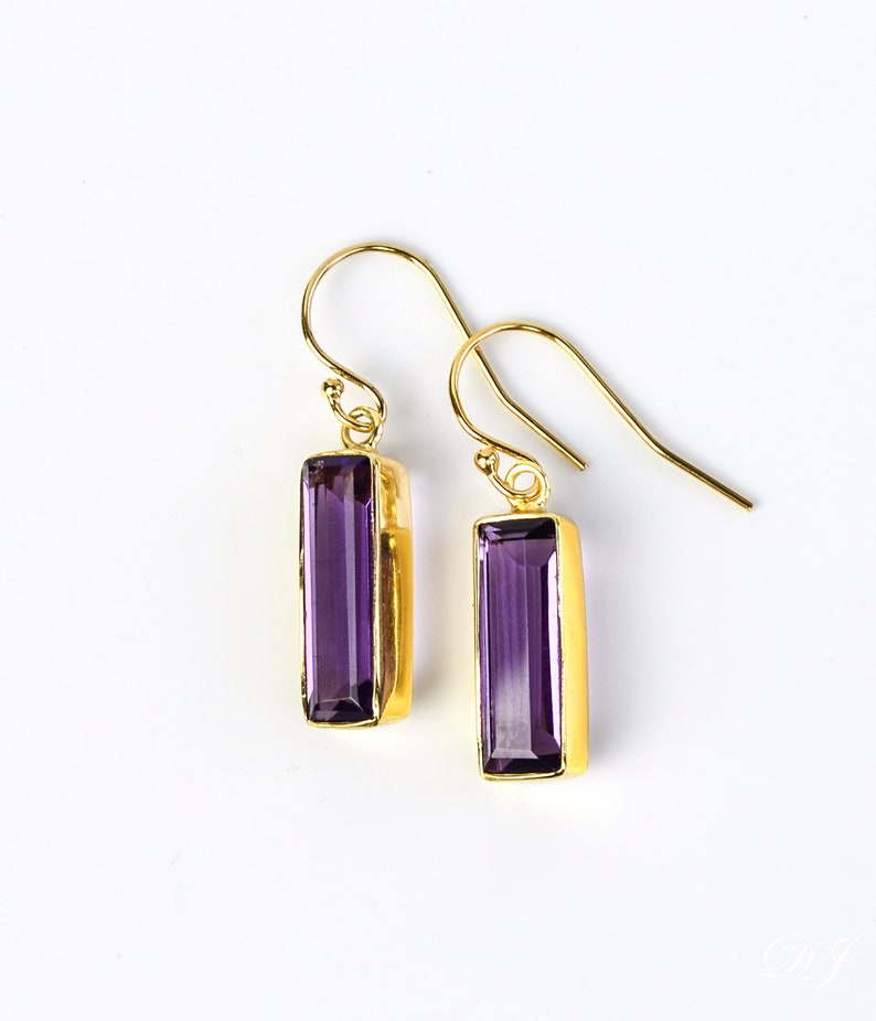 Adira Purple Amethyst Bar Drop Earrings Gold Dangle Earrings February Birthstone Jewelry Statement Gemstone Bar Earrings Unique vertical bar image 1