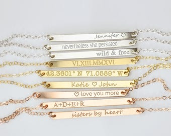 Nameplate necklace, Skinny bar necklace, small bar necklace, Initials Necklace, custom name necklace, bridesmaid necklace, monogram necklace