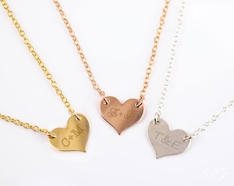 Cadeau fête des mères pour maman, collier coeur, collier initial personnalisé, collier couple, coeur en or rose, cadeau bijoux coeur pour petite amie femme