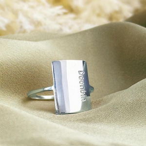 Custom Engraved Rectangle Ring • 925 Sterling Silver 18k Vermeil Gold Personalized Engraved Minimalist Ring • Mother's Day Gift for Wife Mom