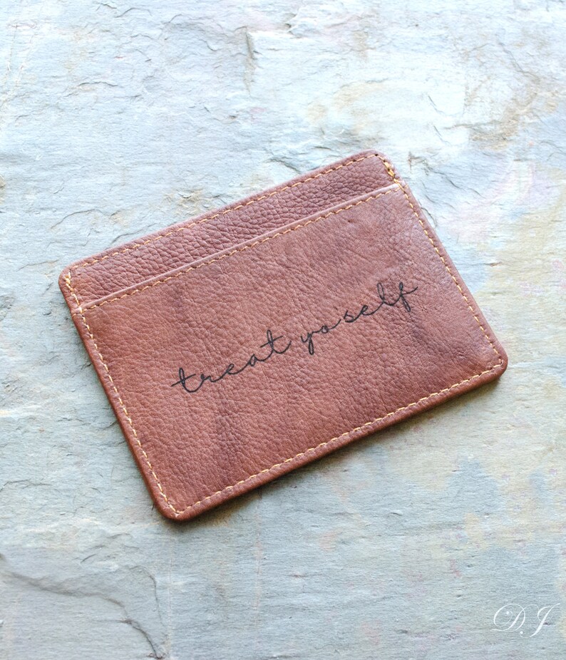 Monogrammed Slim Leather Wallet, Personalized Engraved Cardholder With ...