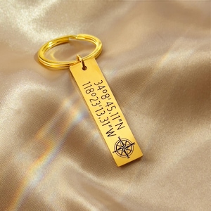 Personalized Coordinates Keychain, GPS Location Keychain, Compass Keychain, Anniversary Keychain, Coordinate Key chain, Travel Keychain