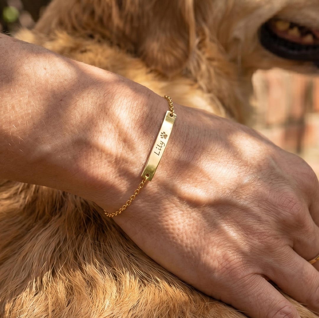 Custom Pet Name and Paw Print Bracelet – Personalized Pet Memorial ...