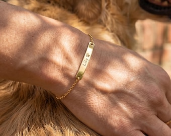 Pulsera personalizada con nombre y huella de mascota: joyería conmemorativa personalizada para mascotas / regalo para la pérdida de un perro o gato / pulseras de plata esterlina para mujer