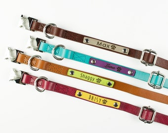 Collar de cuero grabado para mascotas, regalo personalizado para amantes de los perros, collar de cuero personalizado para mascotas grabado con nombre, cuero de grano completo
