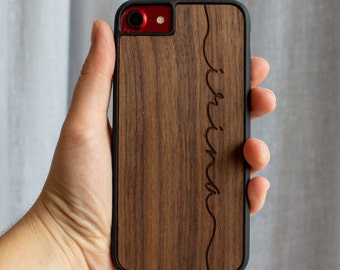 Personalized Wooden Phone Case Laser Engraved Wooden Case Monogram iPhone 6/ 7/ 8 & Plus /X XS Samsung Galaxy S8/S9/S10/S21/Note 10+5G