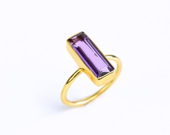 Purple Amethyst Bar Ring, February Birthstone Ring, Geometric Ring Modern Ring, Gemstone Vertical Bar Ring February Birthday gift Adira Ring