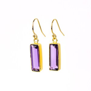 Adira Purple Amethyst Bar Drop Earrings Gold Dangle Earrings February Birthstone Jewelry Statement Gemstone Bar Earrings Unique vertical bar image 3