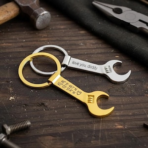 Custom Engraved Wrench Keychain • Personalized Tool Keychain for Dad, Mechanic Gift Dad,  Custom Message Keychain Christmas Gift Handyman