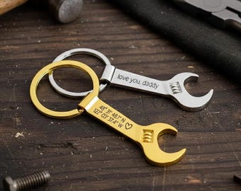 Custom Engraved Wrench Keychain • Personalized Tool Keychain for Dad, Mechanic Gift Dad,  Custom Message Keychain Christmas Gift Handyman