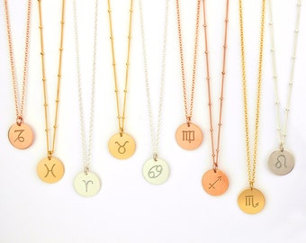 Colar do Zodíaco, Colar com Pingente de Signo do Zodíaco, Ouro Rosa e Prata, Colar com Signo Estelar, Colar de Astrologia, Presente de Dia dos Namorados com Recortes de Signos do Zodíaco