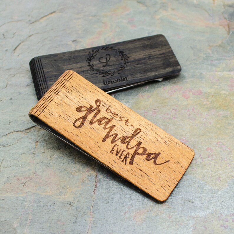 Fathers Day Gift for Him Personalized Wood Money Clip with Custom Engraving for 5th Anniversary Groomsmen Boyfriend Gift for Husband Dad image 3