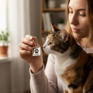 Personalisierter Schlüsselanhänger mit Pfotenabdruck, individueller Schlüsselanhänger mit Haustiernamen, Erinnerungsgeschenk für Hund oder Katze, Andenken an ein verstorbenes Haustier, Geschenk für Tierhalterinnen, 25 mm Anhänger Bild 10