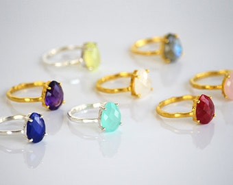 Birthstone ring - tear drop stone ring - prong set ring - gold ring - silver ring, stacking ring, Gemstone Ring, labradorite ring, ruby ring