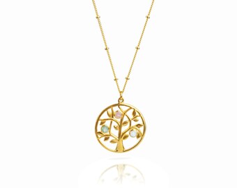 Cadeau fête des mères pour femme, collier avec pendentif pierre de naissance arbre généalogique, pendentif arbre de vie, cadeau pour maman, pierres de naissance personnalisées