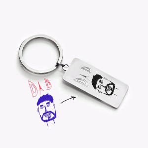 Actual Child&#39;s Drawing Keychain, Kids Drawing Keychain, Gift for Dad from Son or Daughter, Personalized Drawing Keychain, Handwriting Gift
