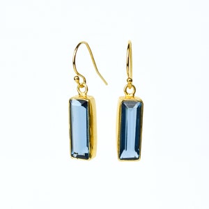 Adira Kyanite Bar Drop Earrings, Gold Dangle Earrings, September Birthstone Jewelry Statement Gemstone Bar Earrings Unique vertical bar image 3