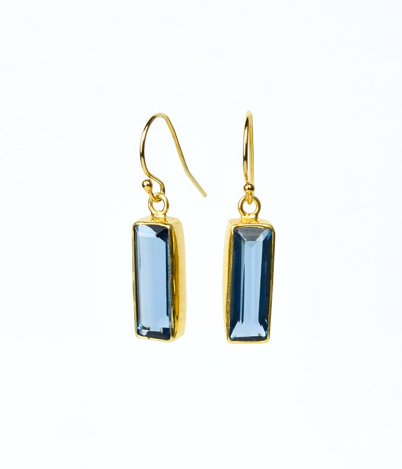 Adira Kyanite Bar Drop Earrings, Gold Dangle Earrings, September Birthstone Jewelry Statement Gemstone Bar Earrings Unique vertical bar image 3