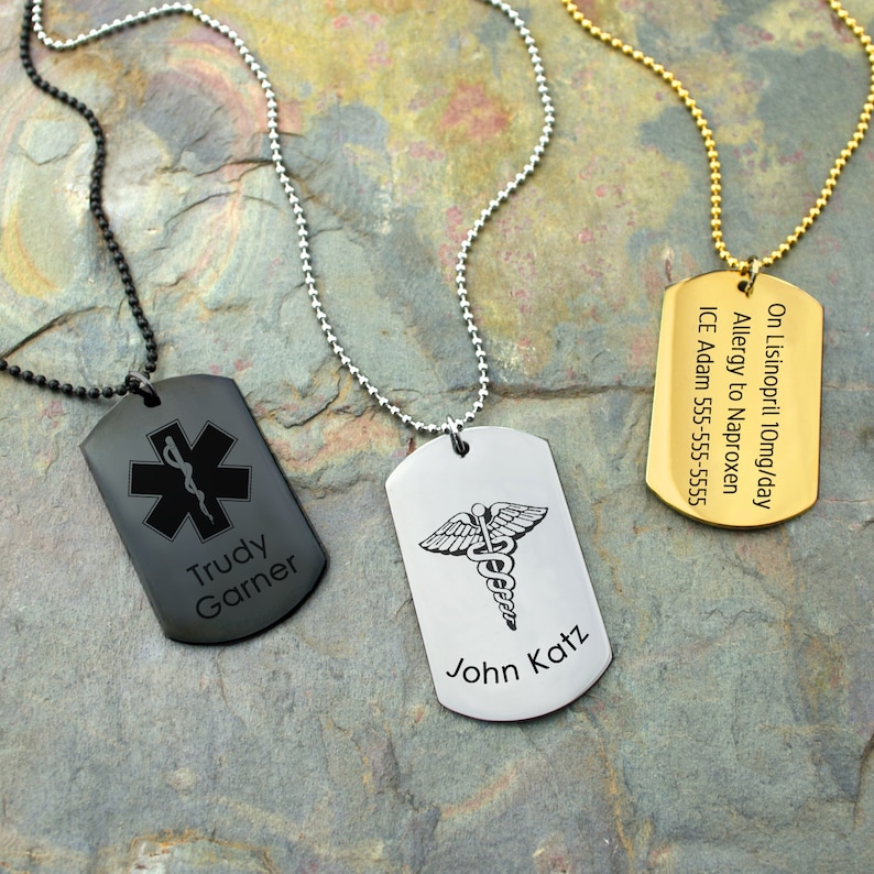 Personalized Stainless Steel Medical ID Dog Tag Necklace for Men ...