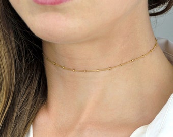 Dew Drops choker Necklace, Dainty Gold Chain Choker Necklace, beaded Chain Choker, Gold Choker, Dainty Choker, Thin Choker, Delicate Choker