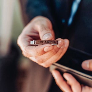 Personalized Wood Tie Clip with Name, Coordinates, InitialsWedding Gift for HimReal Wood Veneer Mens AccessoriesMonogram Groomsman Gift image 8