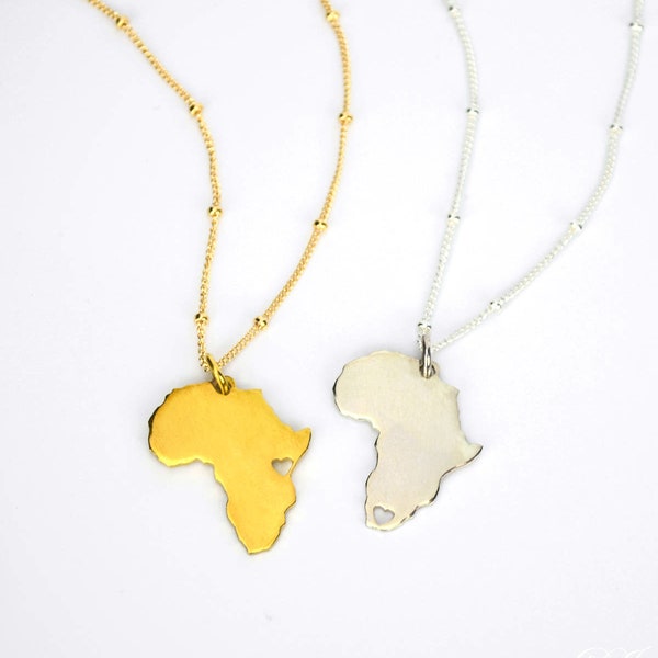 Collier pendentif personnalisé afrique du Sud, collier home country, collier continent, collier Gold Africa, collier de retour en argent