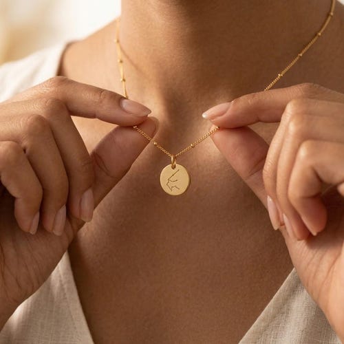 Collier personnalisé constellation du zodiaque, collier disque gravé signe astrologique, cadeau bijoux prénom ou monogramme personnalisé pour elle balance vierge lion