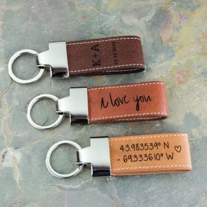 Custom Engraved Leather Keychain, Personalized Keychain with Engraved Handwriting, Handmade Leather Keychain for Men and Women Birthday Gift