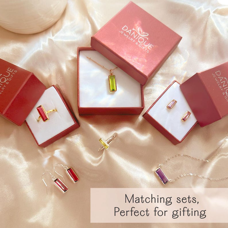 Danique Jewelry gift-ready packaging with turquoise December birthstone baguette bar necklace, personalized with secret engraving. Each necklace arrives in a jewelry box tied with ribbon, ready for gifting to mom, wife, or daughter. Ideal for Christmas or birthdays.