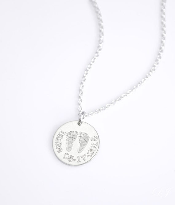 Custom Made with Any Name Sterling Silver Three Discs Necklace for Mothers with Baby Handprint