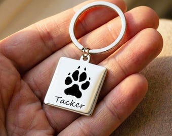 Personalized Paw Print Keychain, Custom Pet Name Key Ring, Dog or Cat Memorial Gift, Pet Loss Keepsake, Pet Mom Gift for Her, 25mm Charm