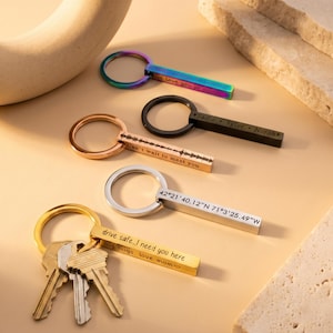 Personalized 3D Bar Keychain, Custom Coordinates or Name Gift for Men or Women