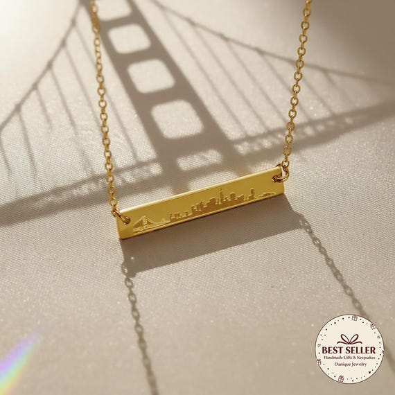 Custom City Skyline Bar Necklace • Hometown, San Francisco, New York, Paris • 925 Sterling Silver or Gold • Customized Travel Gift for Women